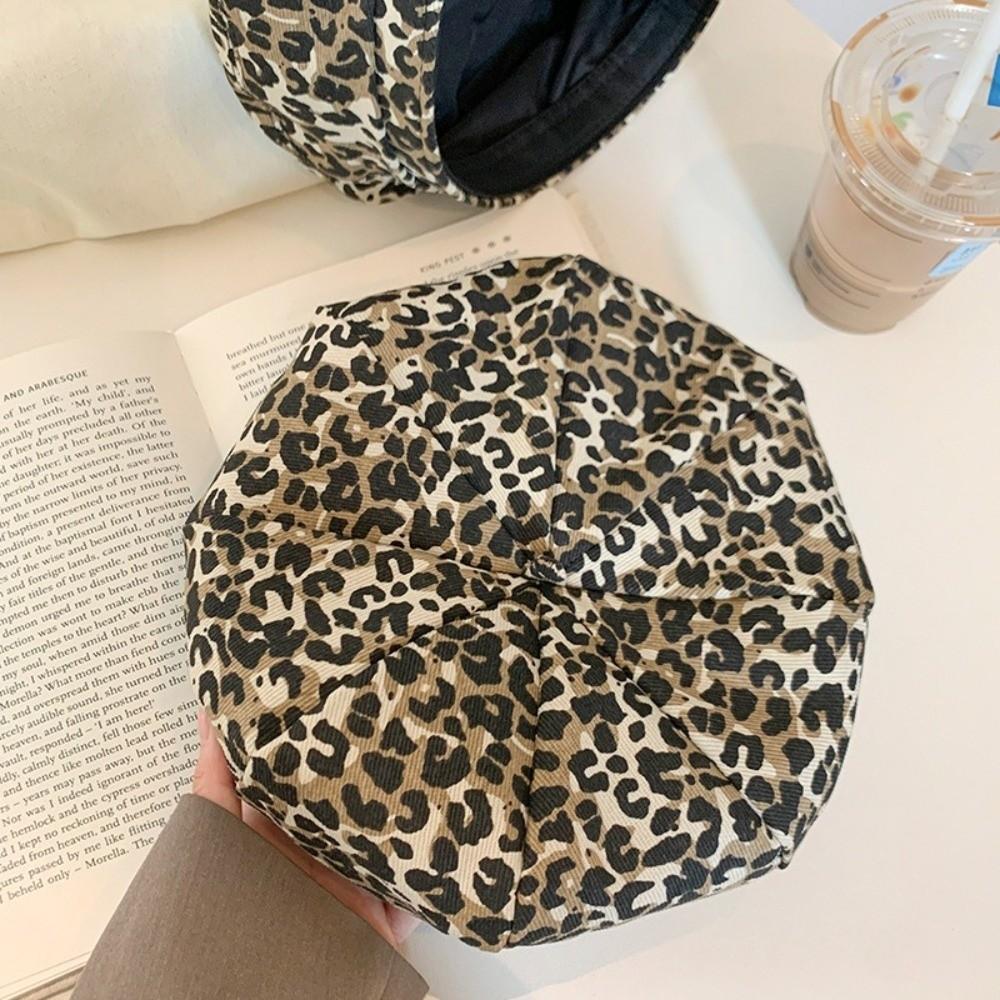 Classic Leopard Print Beret Y2K Painter Hat Cool Octagonal Cap  Women