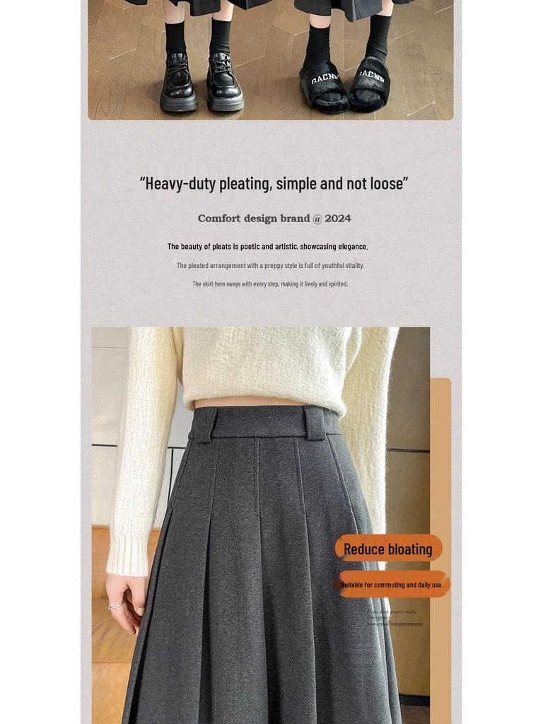 Gray Wool Blend A-line Skirt for Women, Petite To Plus Size, Perfect for Late Autumn
