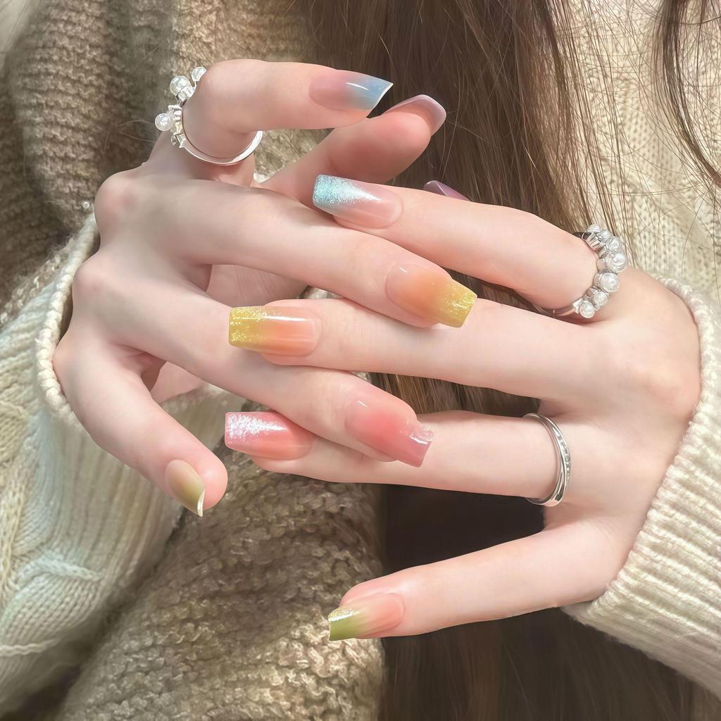 Nude Pink Gradient Cat Eye Whitening Aurora Nail Art Removable Stickers