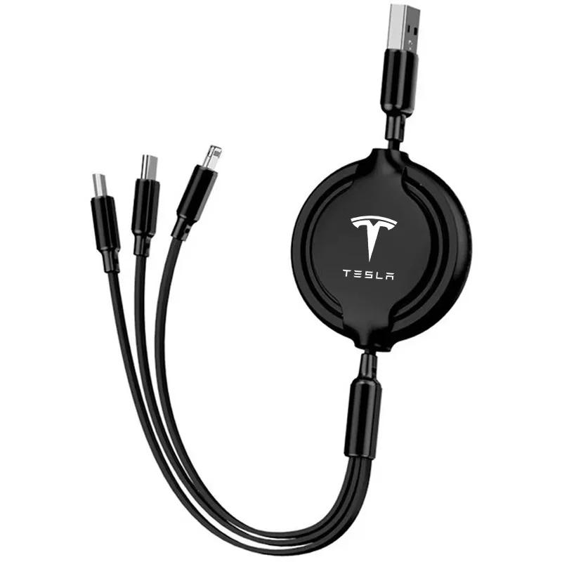

Car Sticker 2025 Hot 3 In 1 Car Interior Fast Charger USB Data Cable For Tesla Coil Model 3 Y X S Bonina Highland Roadster Space