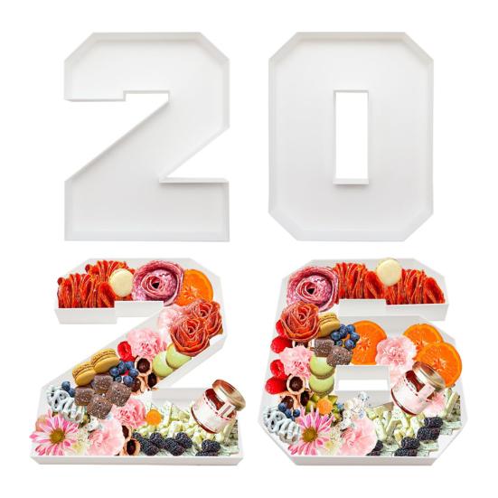 Fillable Cardboard Serving Tray Number 2026 Charcuterie Food Tray Grad Party Candy Dessert Snack Container for Graduation Anniversary New Year Party
