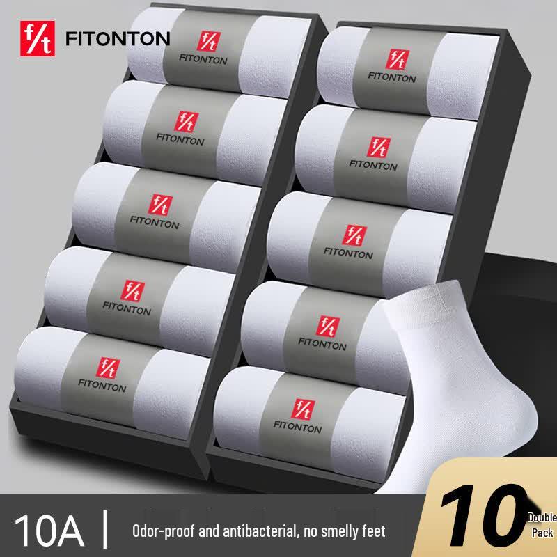 FitonTon Men s 10-Pack Mid-Calf Cotton Blend Antibacterial Socks One Size