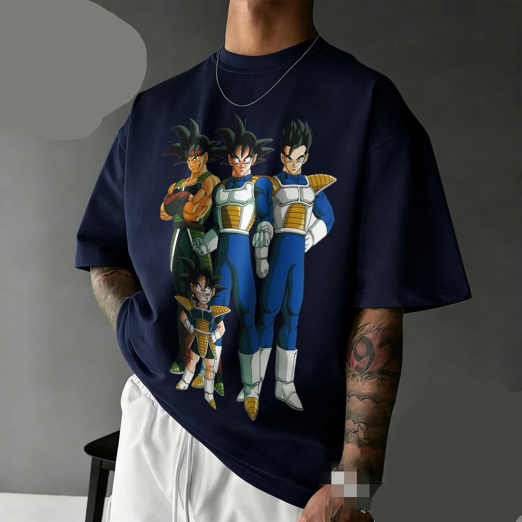New Arrival Dragon Ball Oversized Retro Anime T-shirt | Saiyan Family Retro Graphic Print 100% Cotton Casual Tee for Family