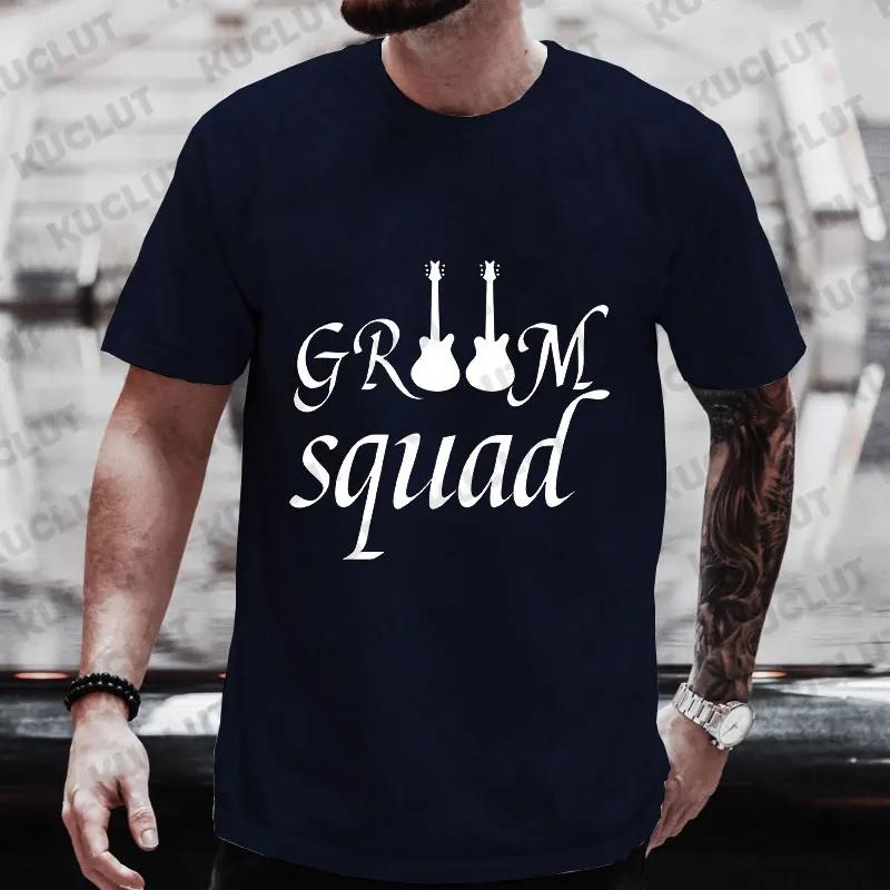 Guitar Graphic Tops Team EVG Groom Squad Best Man T Shirt Groomsman Tees Single Farewell Bachelor Stag Party Wedding Blouses