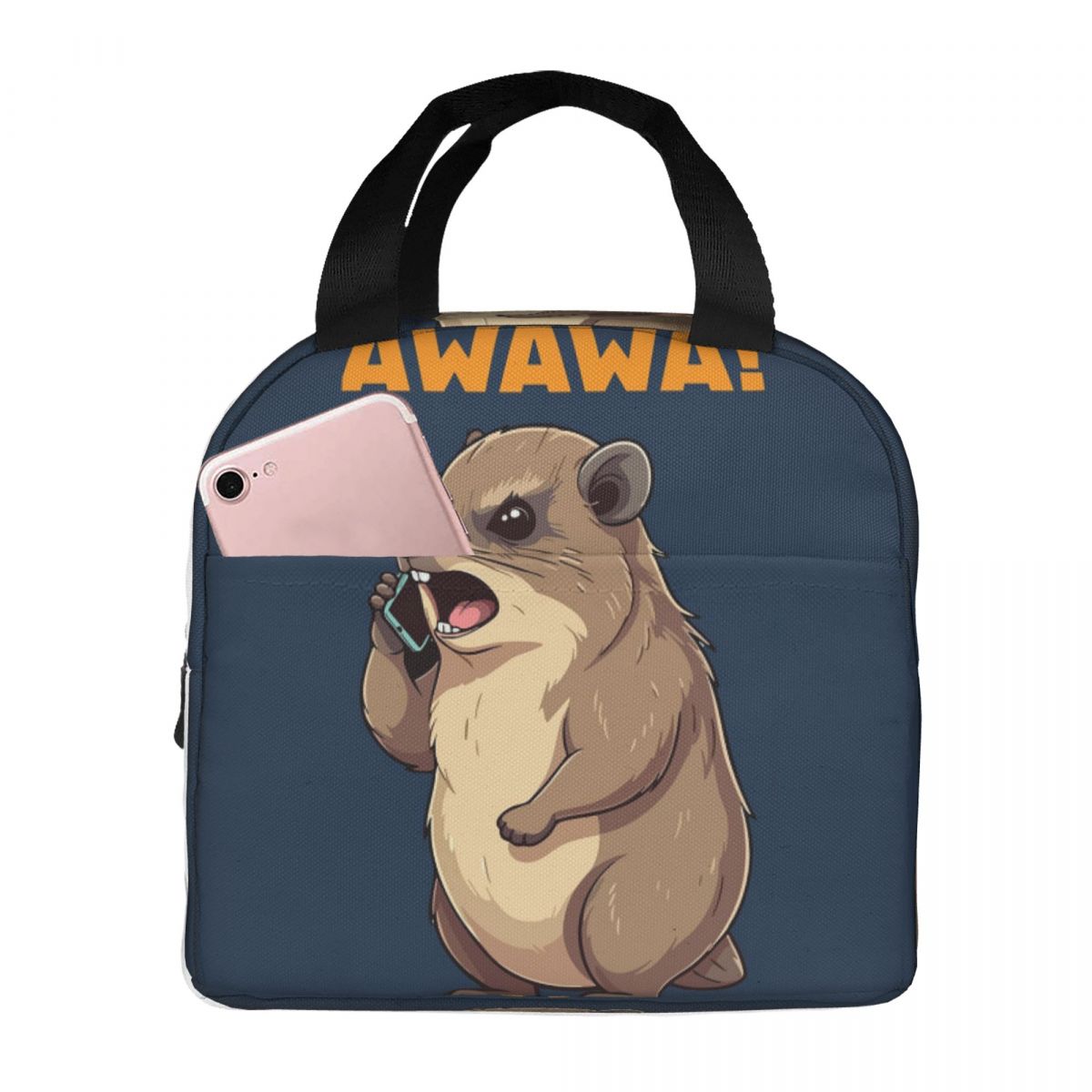 Mentally I m Here Rock Hyrax Insulated Lunch Bag for Women Children Portable Food Boxes Thermal Lunch Box Tote One Size