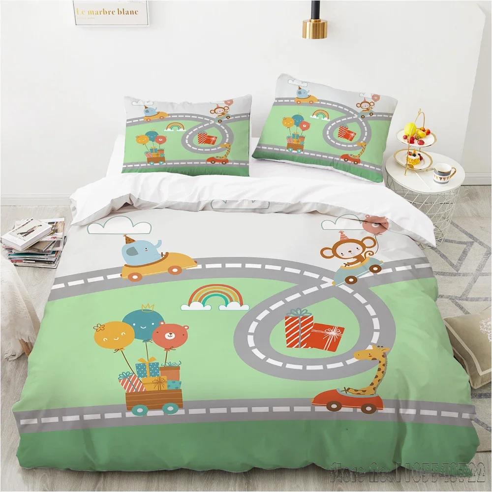 Cartoon Schnelles Auto König Bettbezug Set HD Bettdeckenbezug für Kinder Bettwäsche Sets Bettzeug Schlafzimmerdeko