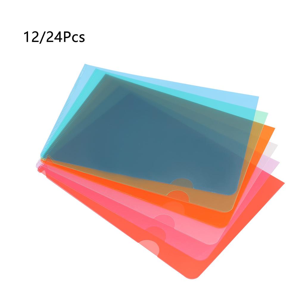12/24Pcs A5 Size L Type Folder Plastic File Project Pockets File Folder Clear Paper Document Jacket Sleeve for Office Multicolor