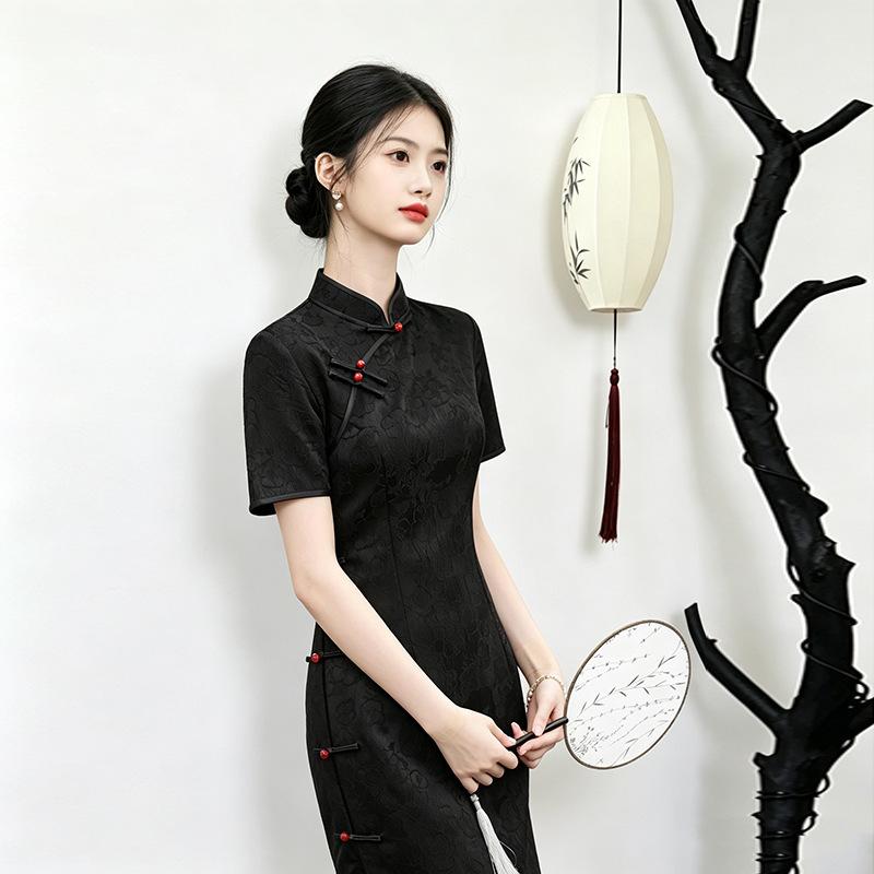 Black national style new Chinese daily Suzhou long qipao, improved youth 1011 new style for women's high-end runway