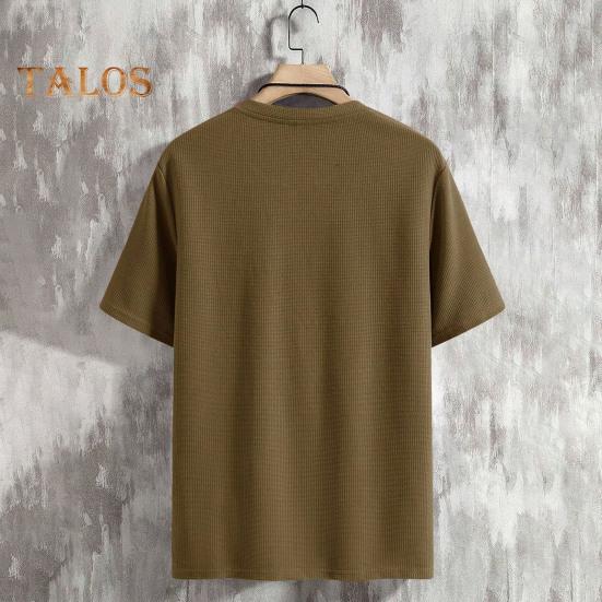 Men's Waffle V-Neck T-Shirt Solid Color Casual Tee Shirt Summer Short-Sleeved Pullover Top for Daily Outings Home Gym Street Wear