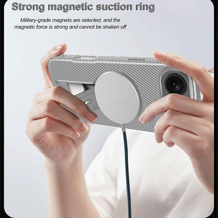 Protective Case - BOOLING - for iPhone Air - Carbon Fiber with Magnetic Circle Holder - Gray