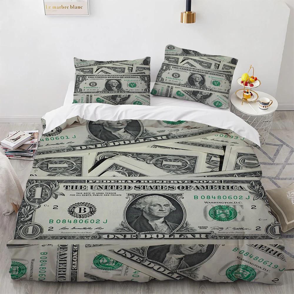 Geld Bettbezug Set Goldmünzen Druck Bettwäsche Set Weich Bequem Doppel Queen King Size Bettdeckenbezug für Teenager Erwachsene