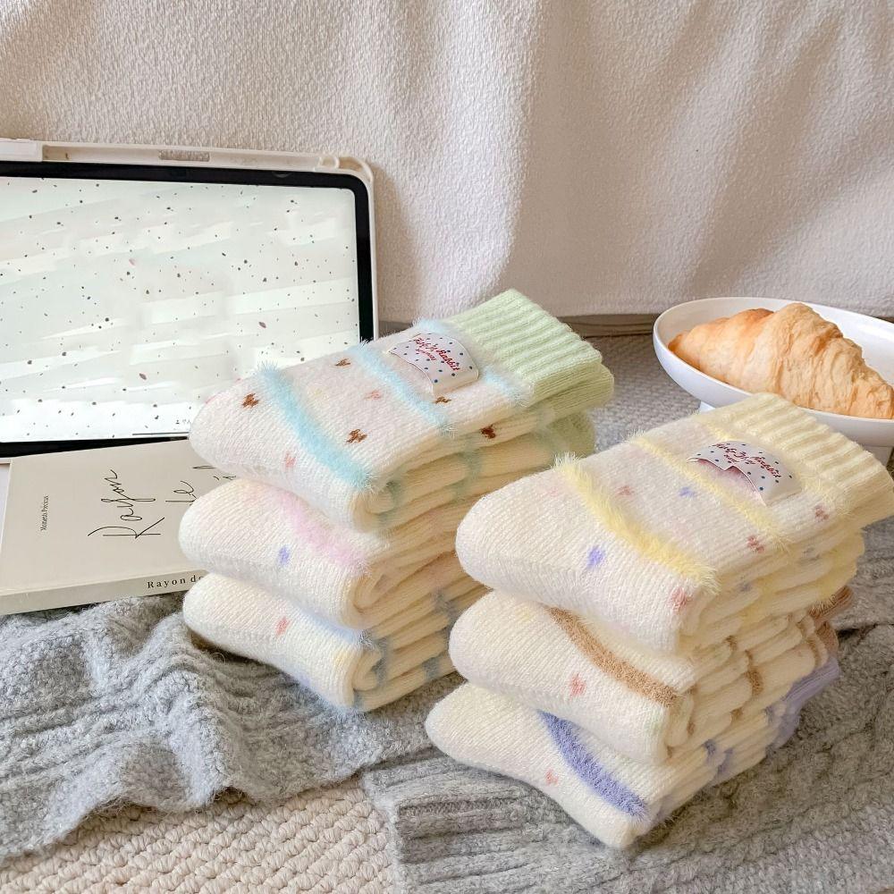 Absorb Sweat Mid Tube Socks Candy Color Thickened Floor Socks Korean Women's Socks  Autumn Winter