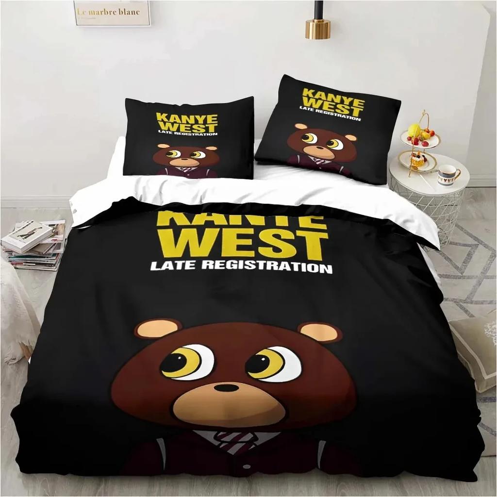 3D Tisk Kanye West Rapper Umění Kreslený Ložní Set Dvojitý Jednolůžkový Královský Povlak na Peřinu Přikrývka Povlak na Polštář Chlapci Dívky Dospělí Ložnice