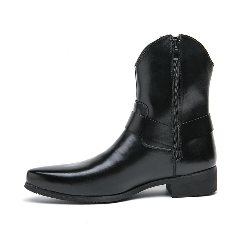 Martin Boots Men's High-top Shoes Pointed British Short Boots Autumn and Winter Mid-tube Heightening Zipper Casual Leather Boots