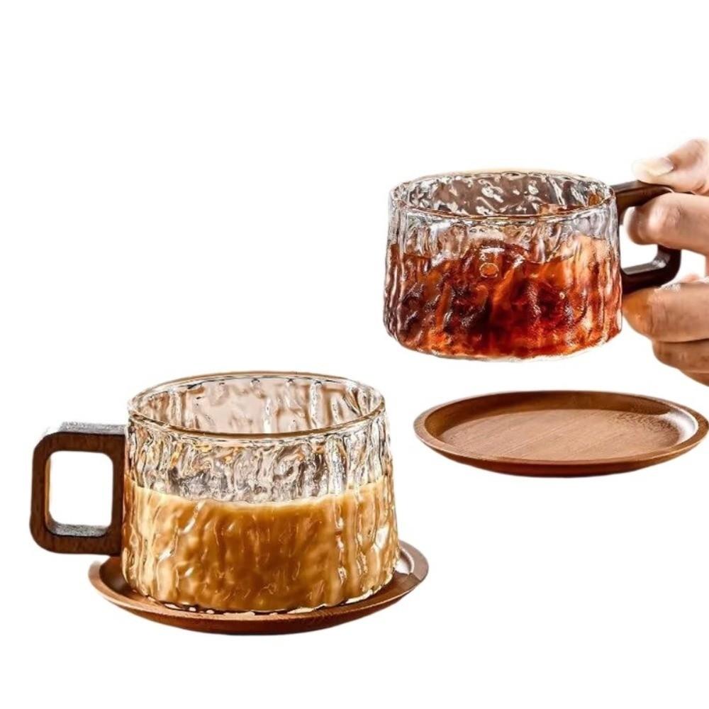 High Temperature Resistant Glass Tea Cups Wooden Handle Water Cups Stylish Milk Juice Cups  Gift