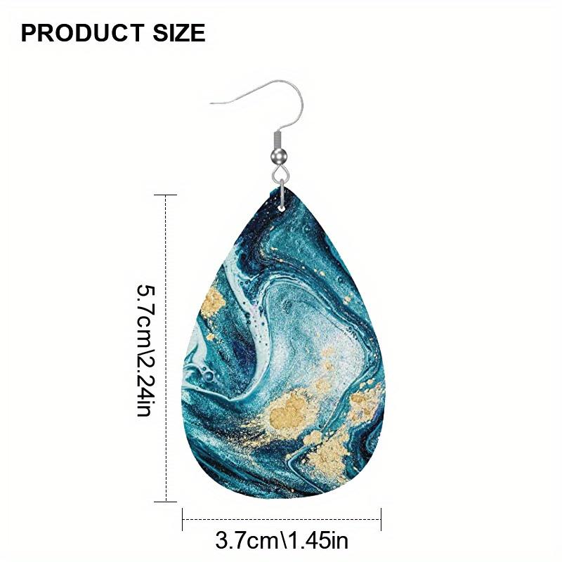 Abstract Ocean Beach Marble Pattern PU Faux Leather Earrings Women's Classic Water Drop Earrings Lightweight Fashion Earrings