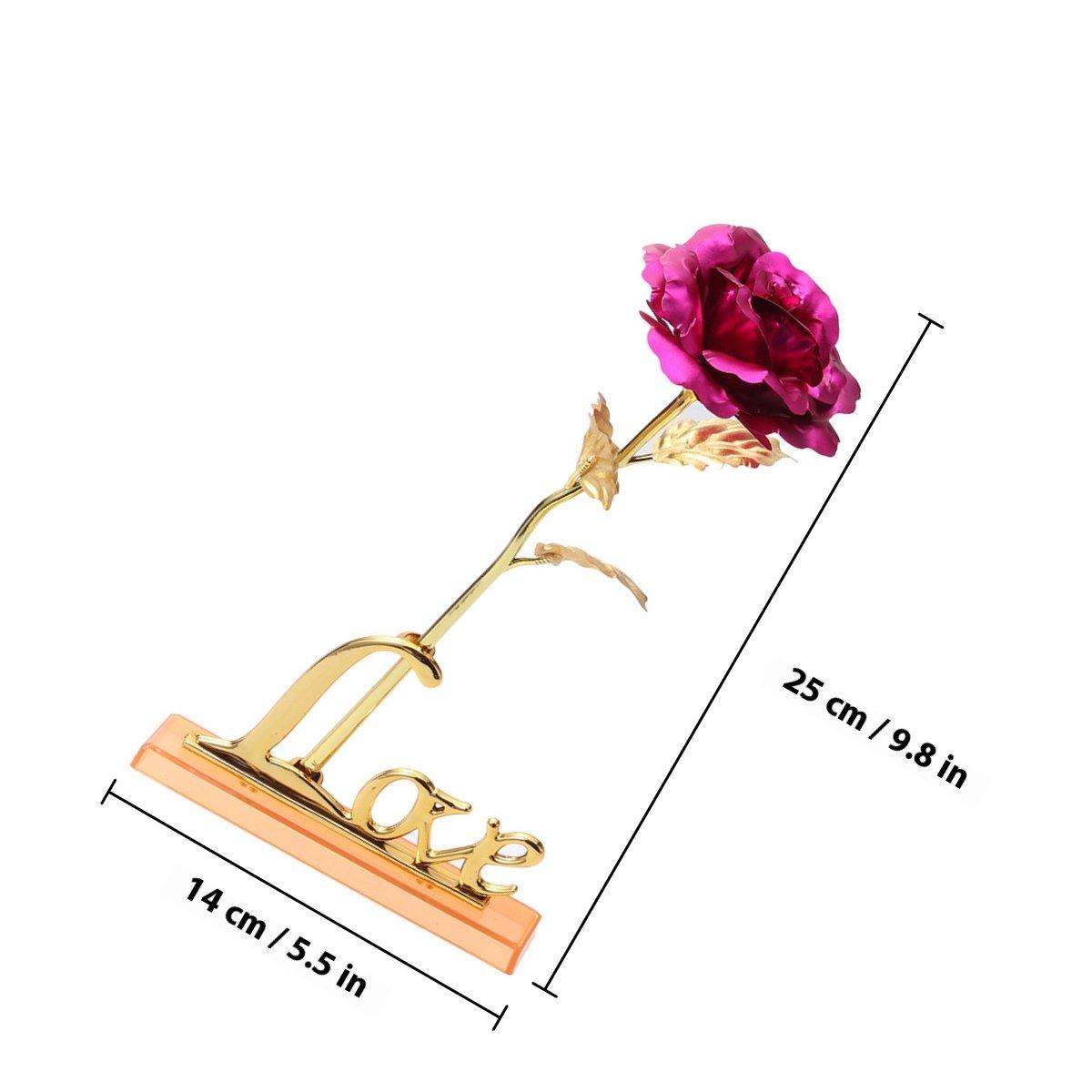 Golden Rose 24K Gold Plated Lifelike Artificial Rose with Love Display Base Ideal Gift for Her on Special розовый