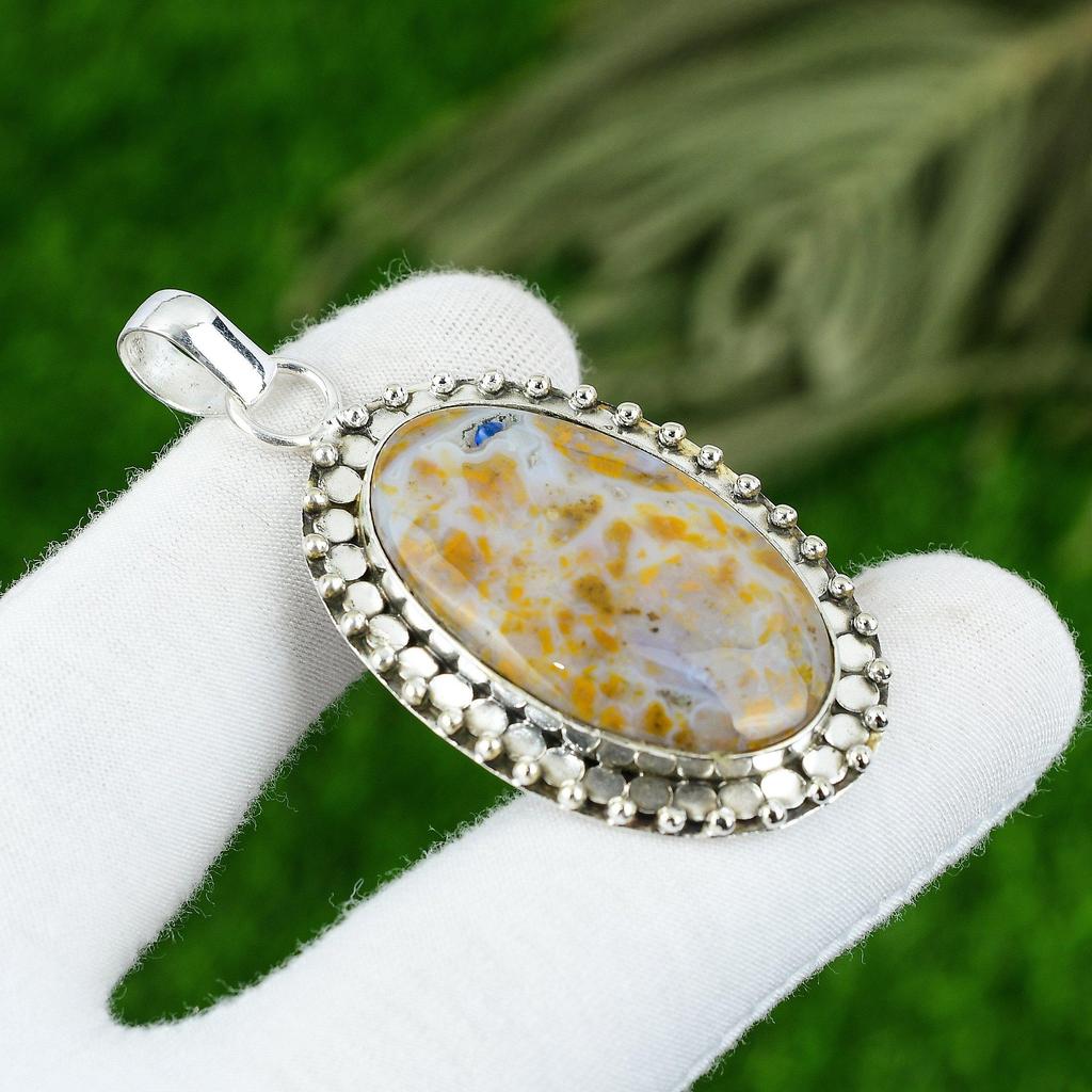 Natural Polka Dot Agate Gemstone Pendant 925 Sterling Silver Jewelry For Women