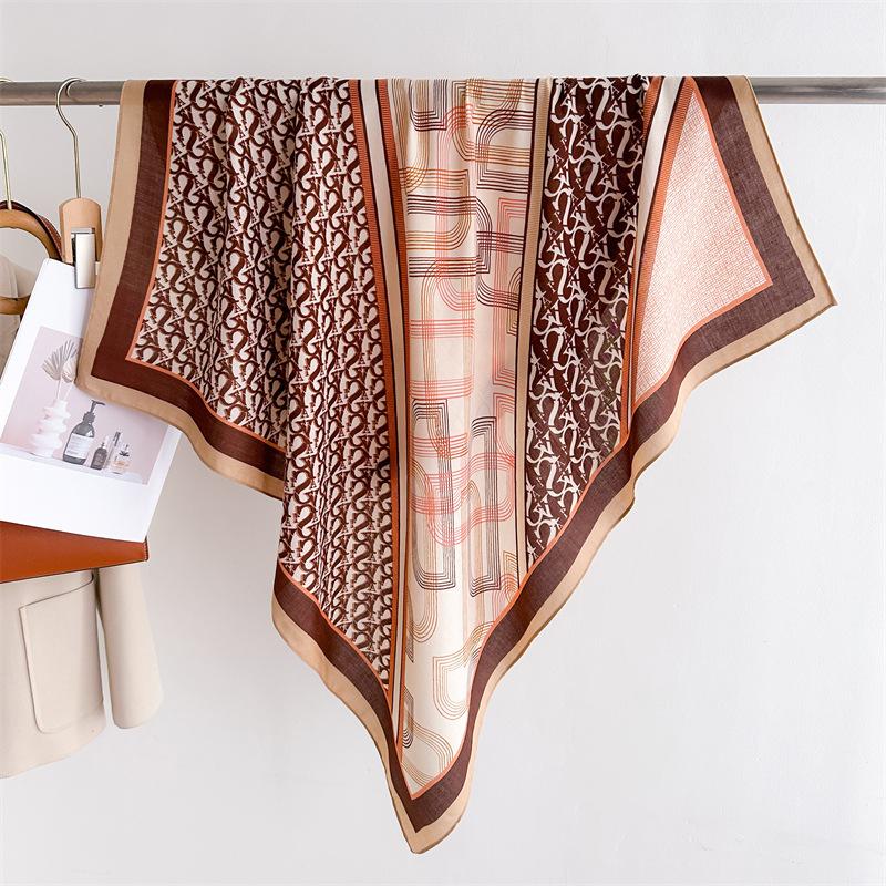 French letter printing chain 91cm large square scarf simulation silk versatile herringbone pattern shawl scarf headscarf female