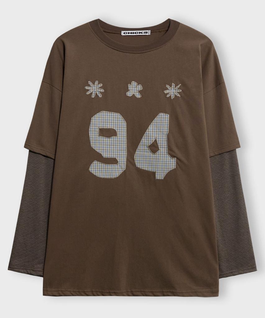 CHICKS Ninety-Four Applique Short Sleeve Layered Tee Brown