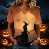 Women's Casual Short Sleeve V Neck Pullover Top Halloween Pumpkin Print Lightweight Comfortable Fit