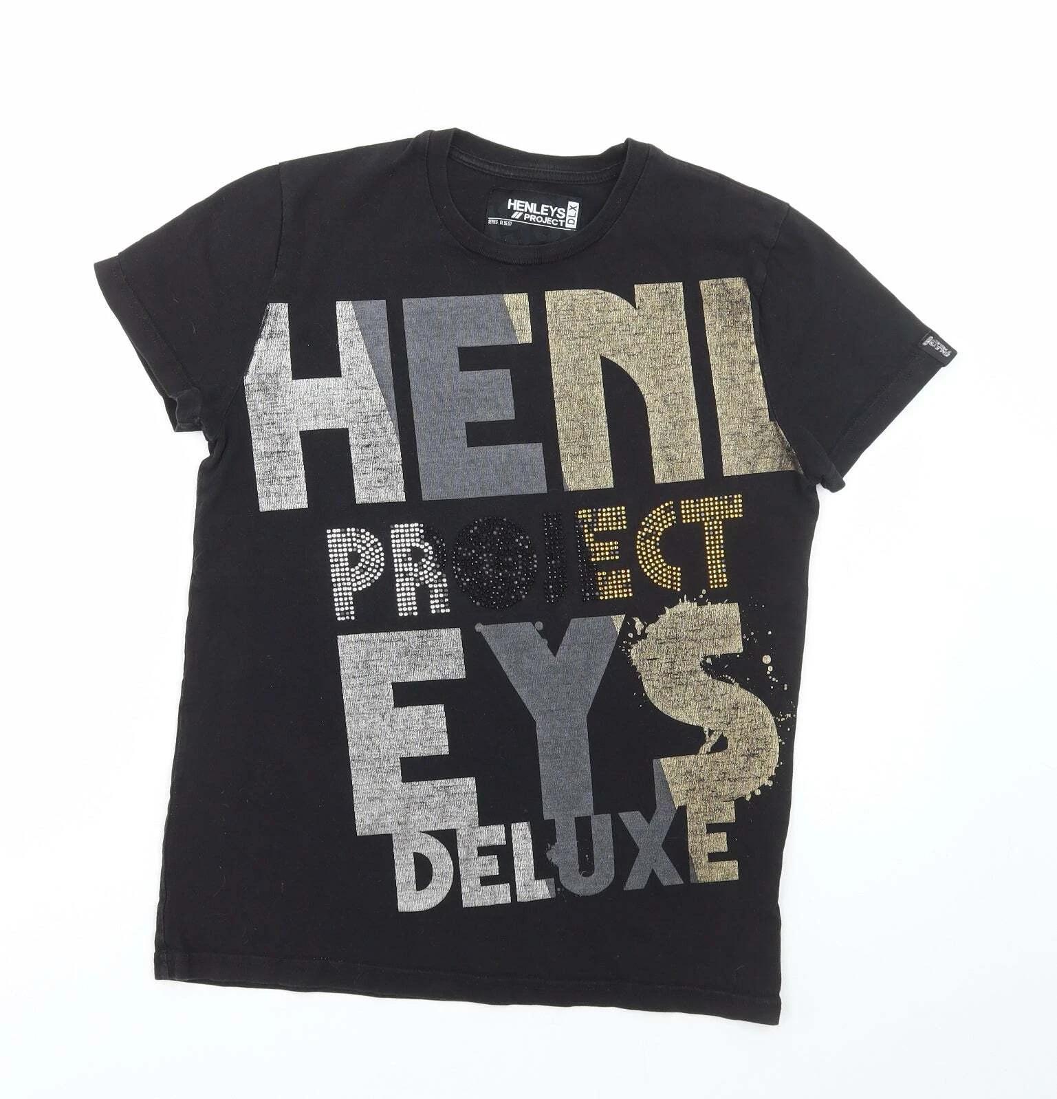 Henleys Mens Black Polyester blend T-Shirt Size S 4XL