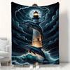 Dolphin and Lighthouse Print Flannel Blanket Suitable for Bedding, Office, Home, Camping, Warming, Sofa, Bed, Christmas