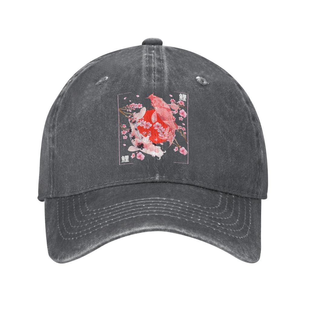 Japonský kapr Koi Ryba Sakura Baseballová čepice Vintage Opotřebovaný Džínový Snapback Klobouk pro Unisex Ženy Nestrukturovaný Měkký Klobouk Čepice