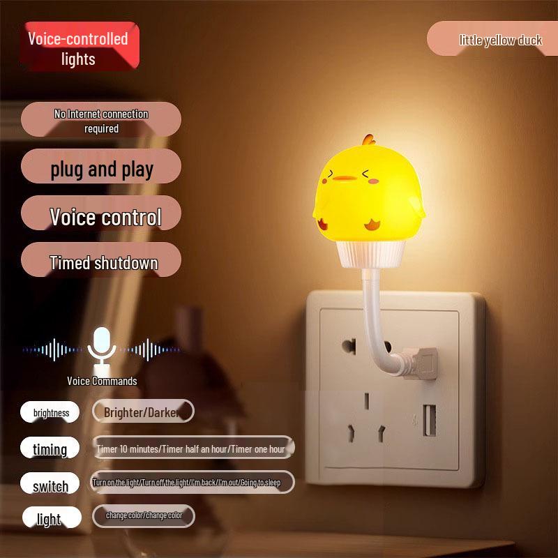 Cartoon Cute Smart Voice-Controlled Night Light USB Bedside Lamp with Sleep Aid