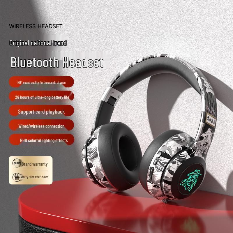 Noise-Cancelling Over-Ear Wireless Bluetooth Headphones with Card Slot and Long Battery Life for Gaming and Universal Compatibility