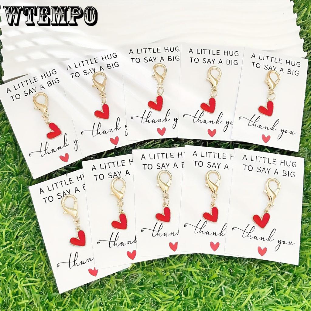 20pcs Keychains and 20pcs Cards Heart Keychain Golden Alloy & Zinc Lobster Clasp Key Ring with Thank You Card Elegant Heart Pendant Key Tag