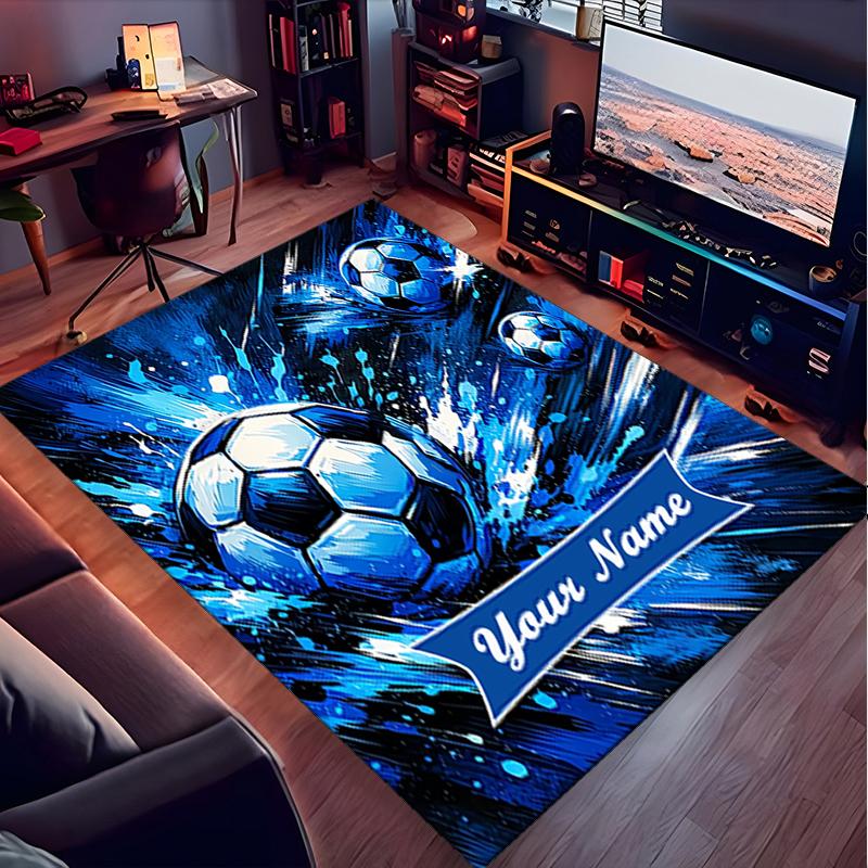 1PC Custom Name Soccer Ball Splash Art Theme Floor Mat Ideal for Living Room, Game Rooms, Office, Bedroom, Office Floor Mat , Floor Mats for Home