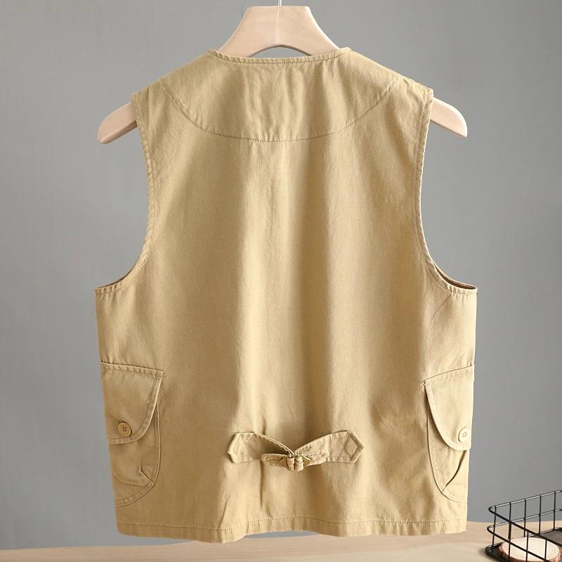 Pánská vícekapsová vintage pracovní vesta jednobarevná ležérní bunda