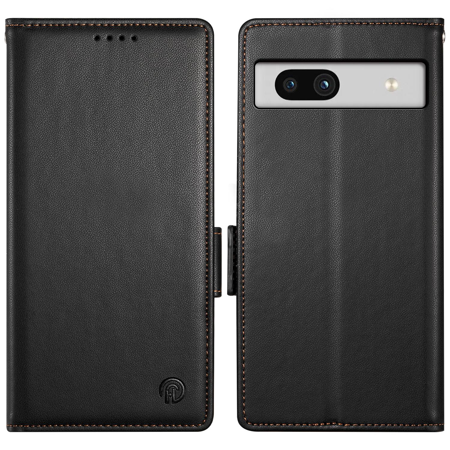 

DF-010 For Google Pixel 7a Case Dual Magnetic Clasps PU Leather Flip Phone Cover Black