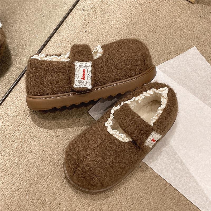Mary Jane Baotou Cotton Slippers Women's Autumn and Winter New Thick-soled Comfortable and Versatile Home Velvet Warm Cotton Shoes