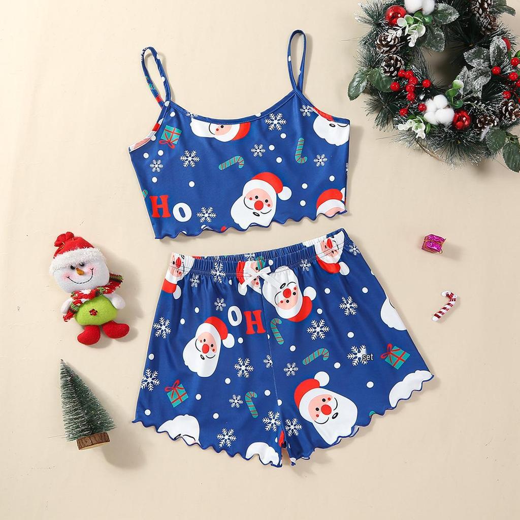 Elegant Christmas Sleeveless Milk Silk Two-Piece Set for Home