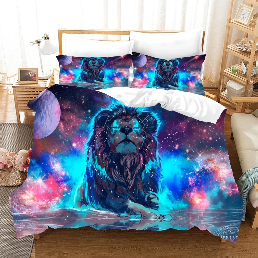 3D-gedruckter Tiger Löwe Wildtier Bettartikel Bettbezug-Set Persönlichkeit