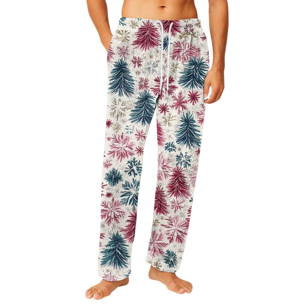 Men's Drawstring Pocket Flannel Pants Homewear Sleep Pants