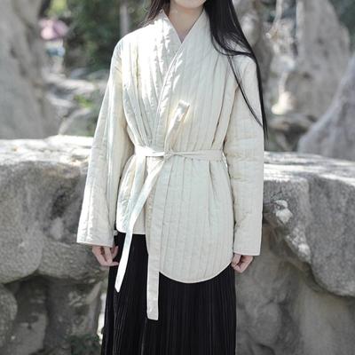 Cotton Linen Coat Women's Winter Vintage Literature Zen Cool Style Warm Lace Up Warm Cotton Jacket