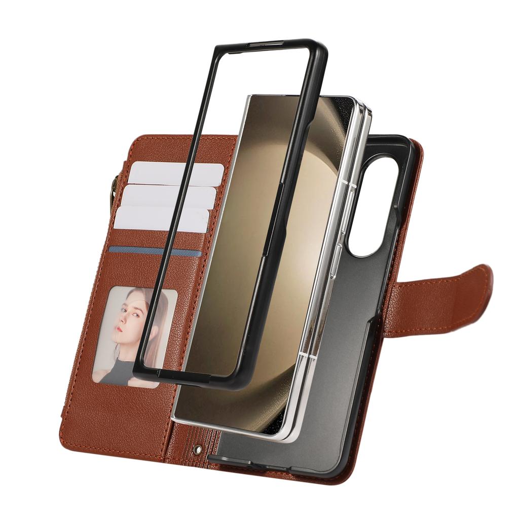 Zipper Cards Bag Wallet Leather Case For Samsung Galaxy Z Fold 7 6 5 4 3 5G Fold7 Fold6 Fold5 Long Lanyard Crossbody Stand Cover
