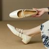 Fashion New Split Leather Mary Jane Shoes for Women LEISURE Buckle Shallow Pumps Square Toe Chunky Heel Shoes Woman Zapatos De Mujer