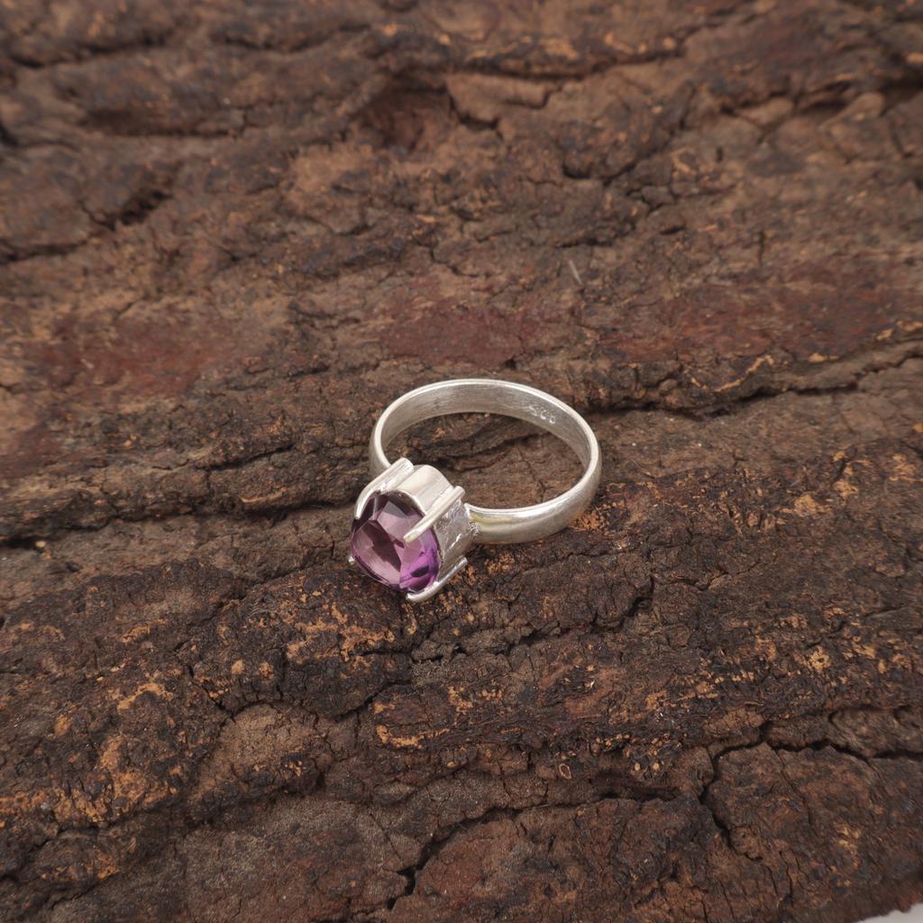 Heart Amethyst Gemstone Sterling Silver Wedding Gift Statement Boho Ring Jewelry RR-43-12