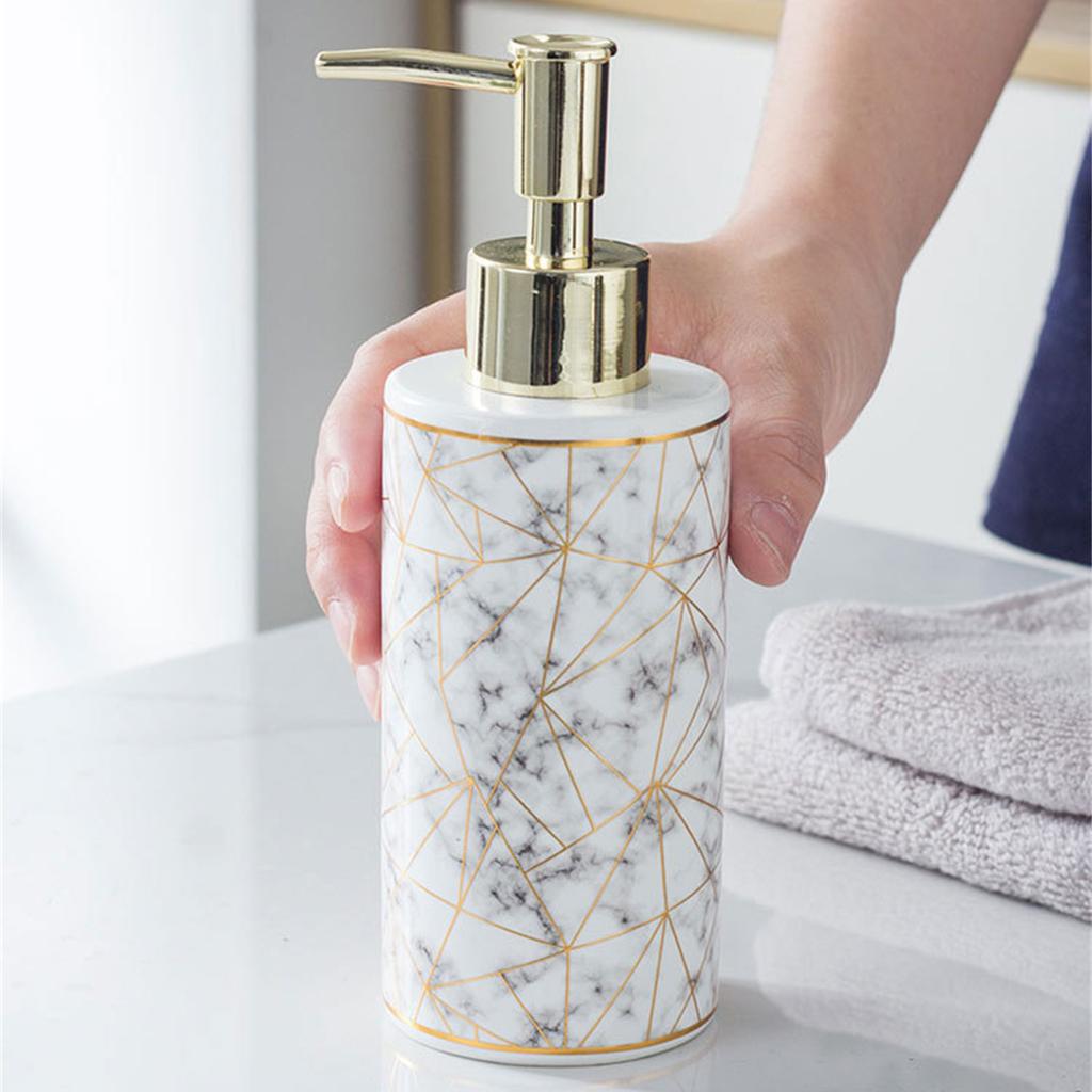 300ml Marble Ceramic Lotion Dispenser Refillable Soap Pump Bottle Empty Bottle Upgrades for Hand Sanitizer and Shampoo