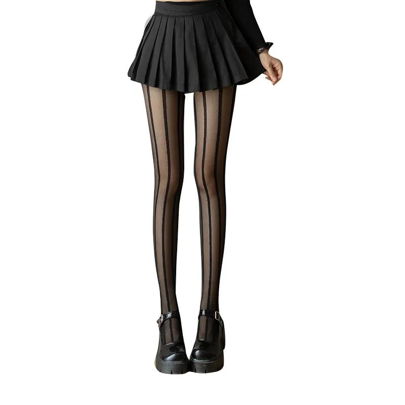 

Сексуальные Женские Черные Чулки Утягивающие С Вертикальными Полосками Колготки Ультратонкие Колготки Fit 40-65kg чёрный