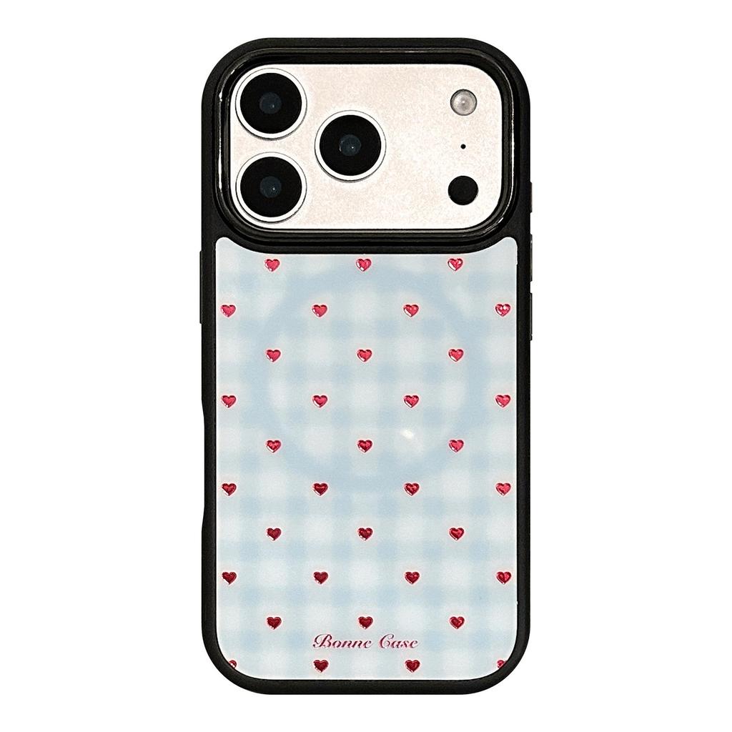 Niebieskie Kratkowane Etui na Telefon z Serduszkowym Stojakiem dla iPhone 16, iPhone 17, iPhone 17 Pro Max