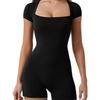 Tuta Corta a Coste Manica Corta Aderente Yoga Danza Fitness Estiva da Donna Pezzo Unico Moda Elegante Outfit da Spiaggia per le Vacanze