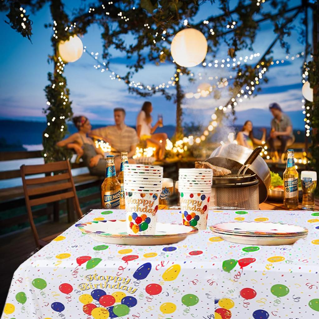 kathson Rectangle Tablecloth with Colorful Balloons Pattern,Plastic Birthday Disposable Tablecloth Plastic Table Cloths Table Cover for