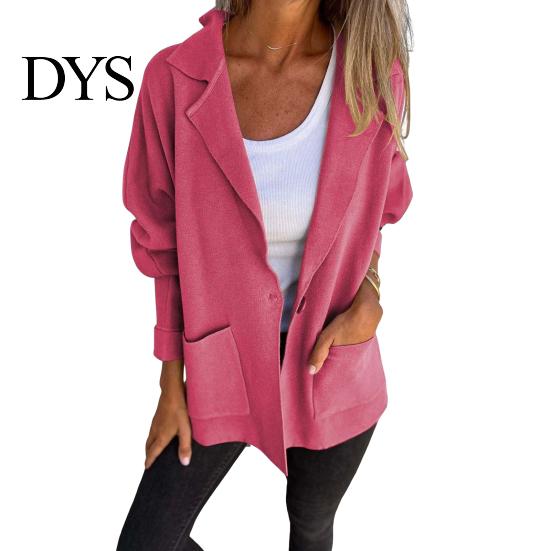 Solid Color Jacket Women Autumn Winter Lapel Collar Loose Casual Coat with Pocket Single-breasted Long Sleeves Top