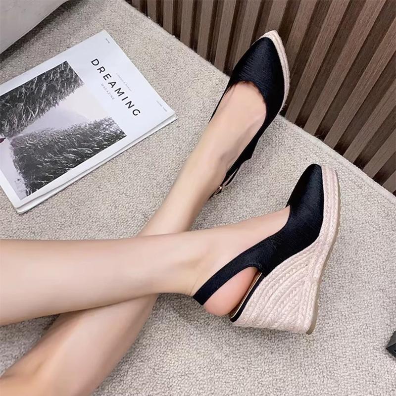 10cm Espadrille Wedges Heels Women Party Shoes Elegant Ladies Heel Sandals Pointed toe Summer Dress Shoes Plus Size 41