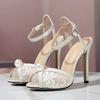 Fashion Luxury String Bead Open Toe Sexy Lace Sandals Women Ankle Buckle Strap Stiletto Heels Party Prom Shoe Summer Pumps Zapatos Mujer